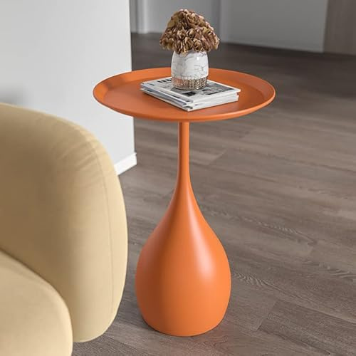 WRatx Tavolino in Metallo con Piano a Vassoio, tavolino da caffè Rotondo, tavolino da Divano, tavolino Moderno, Comodino per Camera da Letto, Facile Montaggio (Arancio A)