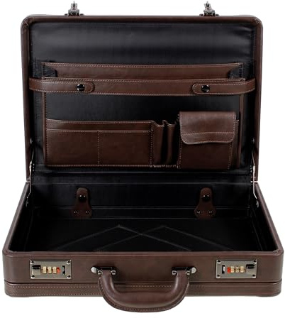 AR BRAND EST. 2021 Deluxe Faux Leather Expandable Executive Attache Case Briefcase Black AR Premium (Dark Brown)
