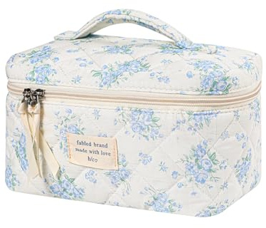 uekeboag Große Reise-Make-up-Tasche für Damen, gesteppt, Blumenmuster, Baumwolle, Kosmetiktasche mit Blumenmuster