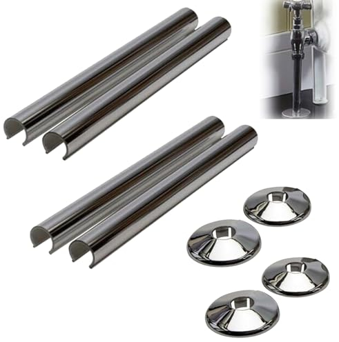 Heizungsrohr Abdeckung, 8 Stück Verkleidung für Rohrdurchmesser 15mm, Rohrmanschetten Schmücken für Wasserleitungen, Gasleitungen (Verchromt)