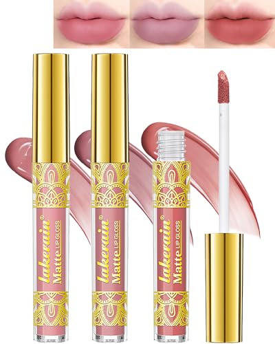3Pcs Flüssigkeit Samt Lippenstift Set, Rosa Nude Hochpigmentiert Matt Lipgloss, Wasserfest Lippenstift Langanhaltend 24 Stunden Halt, Kussechter Non-Stick Cup Lipstick Make-up Set für Valentinstag-03#