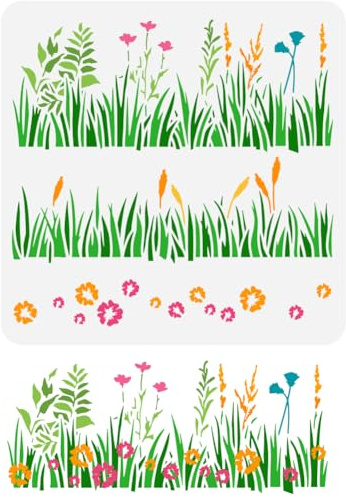 FINGERINSPIRE Schichtung von Gräsern Malschablone 30x30 cm Wiederverwendbare Wildblumen Zeichnungsvorlage DIY Kunst Schilfgras Dekorationsschablone Zum Malen Auf Holz Wand Stoff Möbeln