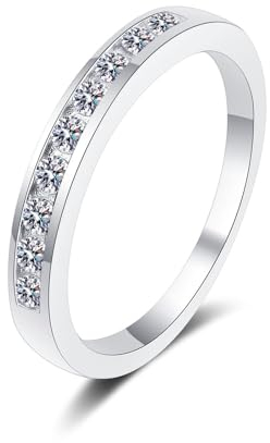 AMDXD Weißgold 585 14K Trauringe, Klassiker Diamantring mit Labor Erstellt Diamant 0.27ct (Rundschliff, VVS1), 14K Gold Damen Echtgold Schmuck, Gr.52 (16.6)