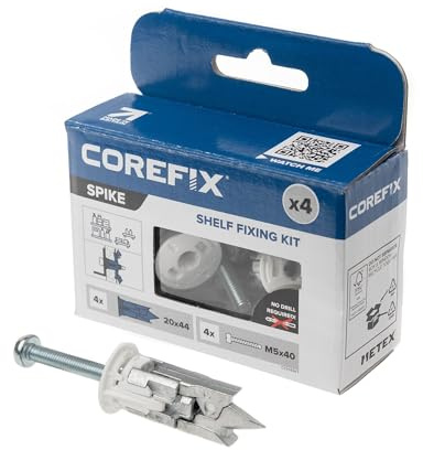 Corefix Spike Shelf Hanging Kit 4 Pack - Heavy Duty Drywall Anchors for Mounting Shelves Holds Up to 110lbs. Easy to Install with NO Drill Required Suitable for All Drywall Types.
