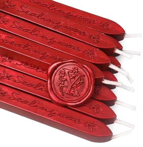 fsalisa Siegelwachsstäbe mit Docht, metallisch rot, 10 Stück Wachssiegelstäbe für Wachssiegelstempel, dekorative Hochzeitseinladungen, Karten, Umschläge, Geschenkpakete