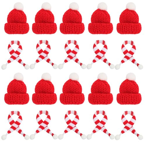 TaoLiMuTX 20-teiliges kleine weihnachtsmützen- und Schal-Set, Mini weihnachtsmützen, Flaschendekoration weihnachten, Zubehör wichtel