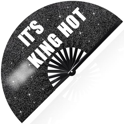 Vercraft 13'' Large Folding Fans for Line Dancing Glitter Large Rave Hand Fan Clack Rave Fan for Women for Edm Music Party Decor(Black,Cool)