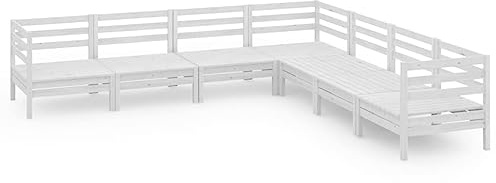 WEMYUFURN 7-TLG. Garten-Lounge-Set Massivholz Kiefer Weiß, Outdoor-Sitzgruppe, Terrassen-Lounge-Set, Garten-Couchgarnitur - Wetterbeständig, Komfortabel - für Terrasse, Garten und Balkon