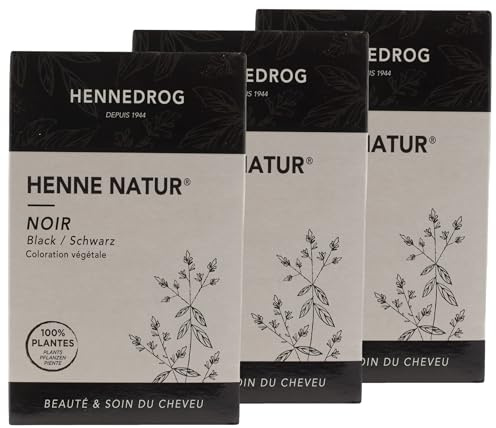 Hennedrog - 3er Set Original Haarfärbemittel Henna Natur schwarz auf pflanzlicher Basis 85 g - Für Glanz und Volumen der Haare - Pflegt ganz natürlich das Haar und sorgt für eine intensive Haarfarbe