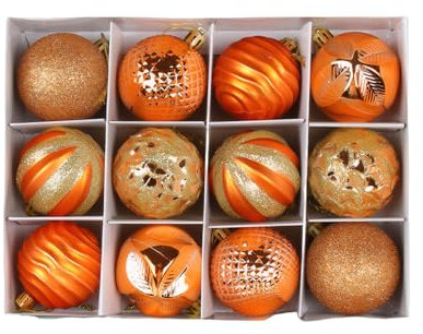 BEALIFE Ornements de noël Mat Brillant pour décoration d'arbre Festif, boîte à Boules galvanisée Peinte, décoration d'arbre de noël en ABS (Orange)