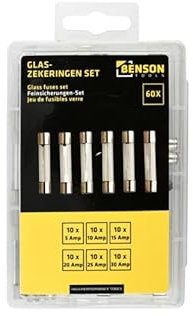 60x Feinsicherungen, Kabelsicherung, Glassicherungen, Messingenden, Zinkeinsatz 5, 10, 15, 20, 25, 30 Ampere