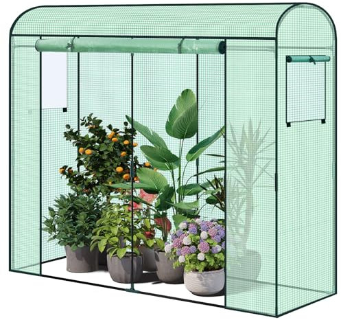 WOLTU Serra da Giardino a Tunnel, Copertura per Piante da Esterno, in Rete PE e Tubi d’Acciaio Zincato, Porta Avvolgibile con Cerniere e 2 Finestre Laterali,170x68x200 cm, Verde