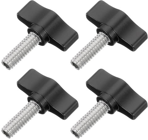 sourcing map 4 Pcs 1/4 - 20.4 Thumb Screw, 304 Stainless Steel Threaded Knurled Thumbscrew Adjustable Tee Wing Screw Grip Knobs Clamping Screws for Kinds of Stand and Machine, Black