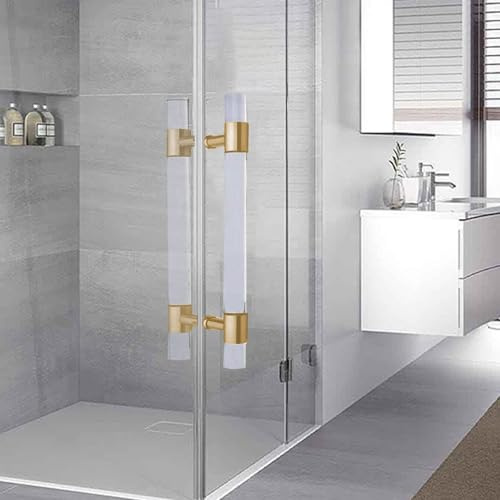 Glass Shower Door Handle Acrylic Clear, Home Office Interior Exterior Double Sided H-Shaped Swing Door Handle with Fittings(Gold,40cm/16 inch)