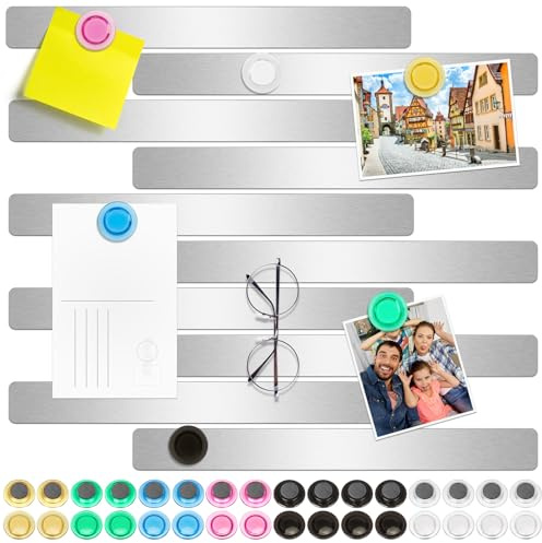 Wukong Magnettafel Memotafel, Selbstklebend Magnetleisten mit 32 Stück Whiteboard Magnete für Büro, Pinnwand, Fotowand, Dokumente und Kühlschrank (Silber, 10)