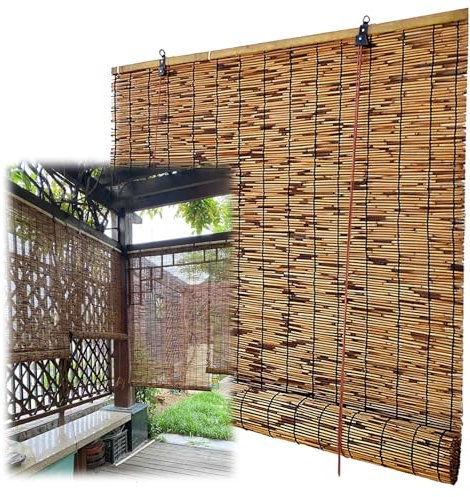 Bambusrollo für den Außenbereich,Bambus rollos Bambusvorhang Bambus Fenster Rollo Sonnenschutz Sichtschutz Raffrollo Seitenzugrollo für Terrasse,Innen/Außen,30cm bis 170cm breit