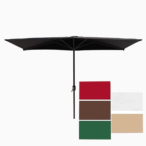 Ombrellone da giardino con 5 stecche, 2,5 m, parasole per mercato con manovella, ombrello mezzo rettangolare per esterni, balcone, giardino, bar, colore nero