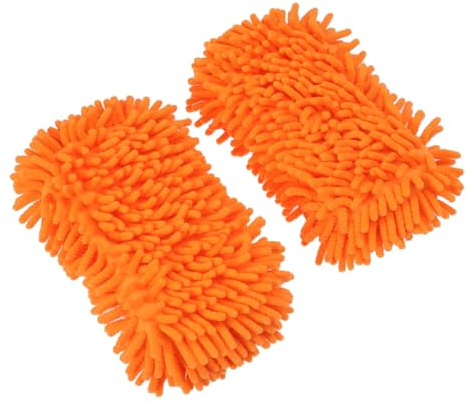 DINHEAROM 2 Piezas Guantes de Microfibra Chenille para Lavado de Autos de Limpieza y Suave para Coche y Motocicleta Naranja