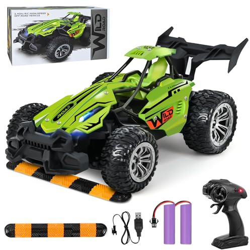 HERMORRYSS Macchina Telecomandata, Alta Velocità 15km/h RC Auto, 2.4GHz Macchina Radiocomandata con Luci a LED e Batteria Ricaricabile, 2WD Off-Road Giocattolo Auto Impermeabile per Bambini (Verde)
