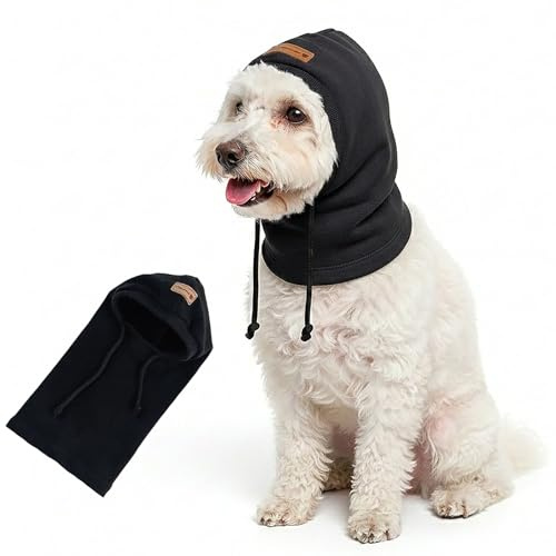 Colenumone Casquette et Snood Chien, Cache Oreille, Chapeau d'hiver Épais pour Chien, Écharpe de Compagnie, Anti-Bruit, Chaleureux（Noir,S）