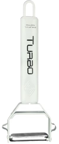 TURBO PRODUKTE Éplucheur universel en acier inoxydable pour fruits et légumes - Avant et arrière avec lame pivotante pour droitiers et gauchers - Fonction 3 en 1 (blanc mat, 1 pièce)