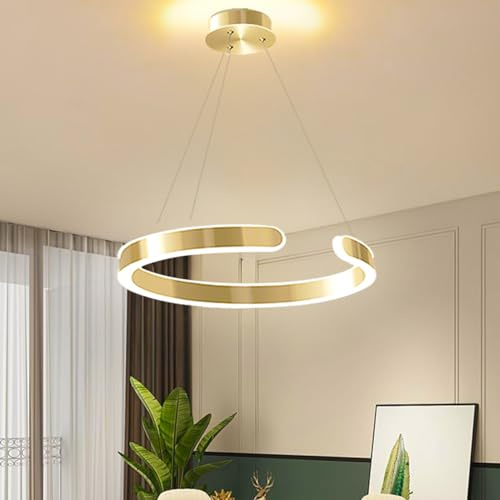 Msiocio Pendelleuchte Esstisch Hängelampe Gold，Dimmbar Pendelleuchten Esstischlampe Modern Ringe Design Hängeleuchte Aluminium Hängelampe Hängend Lampen Für Esstischlampe Büro Küche (Φ60cm-48W)