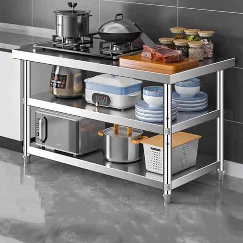 Laohucai Stainless Steel Prep Table, Heavy Duty Metal Worktable with Adjustable Height Shelf & Wide Countertop, Large Commercial Kitchen Work Table for Restaurant, Home Hotel Garage(80x50x80cm)