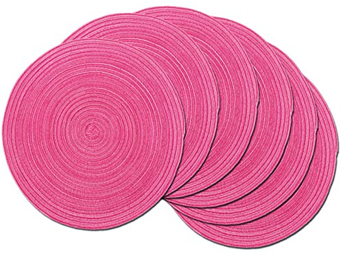 38x38 cm Runde gewebte Tischsets Set mit 6 Esstischen Platzdeckchen Waschbar rutschfest (Fuchsia)