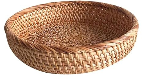 Bandeja de ratán tejida, canasta decorativa redonda de 9 pulgadas para mesa, frutas, dulces, organizador de cocina