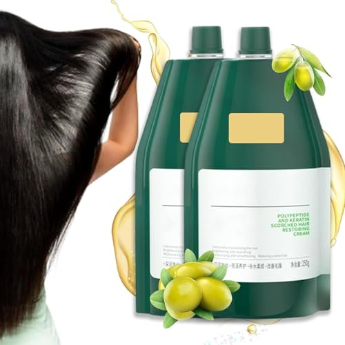 Crema Reparadora Hidratante Y Suavizante Para El Cabello Dañado Con Polipéptidos De Queratina, Mascarilla Capilar De Acondicionamiento Profundo, Apta Para Todo Tipo De Cabello (2pcs)