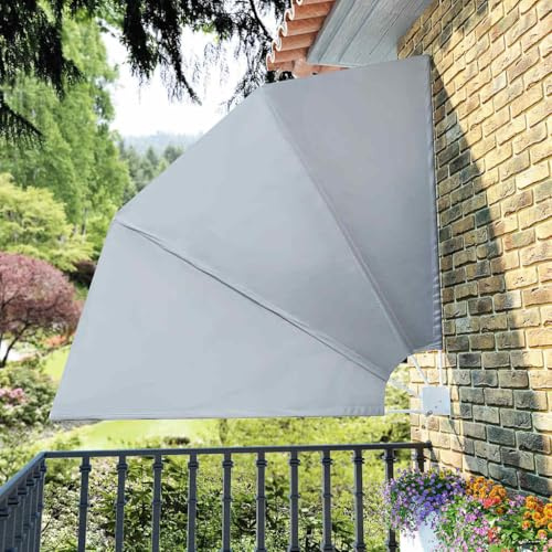 éventail de balcon pliable - Gris - 210 x 210 cm - Store en polyester résistant avec cadre en acier revêtu par pulvérisation - Protection solaire robuste - Pour terrasse et jardin