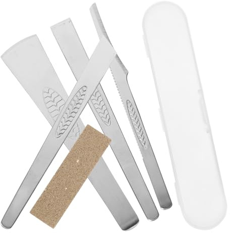 BATHVEVE Kit Profesional de Pedicura para Pies 4 Cuchillos de Acero Inoxidable para Uñas Encarnadas y Cutículas, Herramienta Portátil para Recorte y Eliminación de Callos Piedra de Afilar