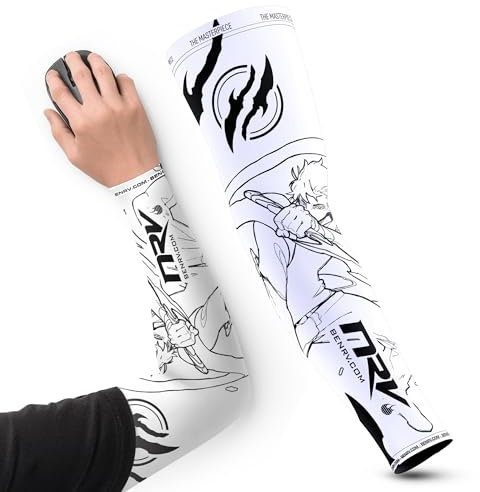 NRV MasterPiece eSport Gaming Cuff - Compression Comfort & Control - Anti-Friction - Manga Inspiration - White & Black - Size S to 3XL