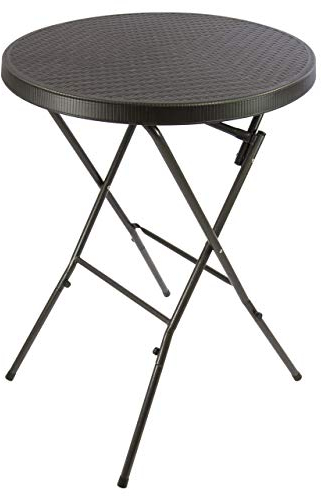 Nexos Stehtisch 110 cm Partytisch Rattan-Optik rund klappbar Bistrotisch Empfang Klapptisch Kunststoff Ø 80 cm Metallgestell stabil abwaschbar schwarz braun weiß Husse rot weiß (Kunststoff, Schwarz)