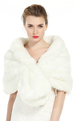 BEAUTELICATE Kunstpelz Schal Stola Damen für Frauen Festlich Bolero Hochzeit Braut Abendkleid Brautschal Brautstola Ivory Elfenbein, L