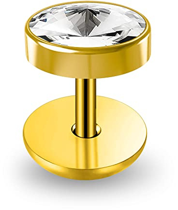 Monster Piercing 8mm Faux Bouchon d'oreille en Acier Chirurgical 316L anodisé Or de Calibre 16 en Cristal Rond - Faux Bouchon d'oreille - Bouchon de tricheur - Bouchon d'oreille de Calibre 16