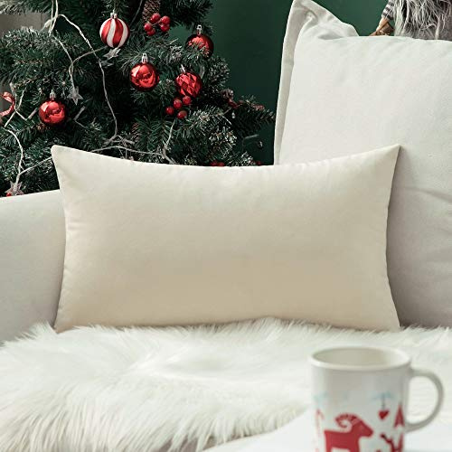 MIULEE Kissenbezug 30x50 cm samtkissen couchkissen Cremeweiß | Kissenhülle Dekorative Dekokissen Sofakissen Wurfkissenbezug mit Verstecktem Reißverschluss Sofa Schlafzimmer