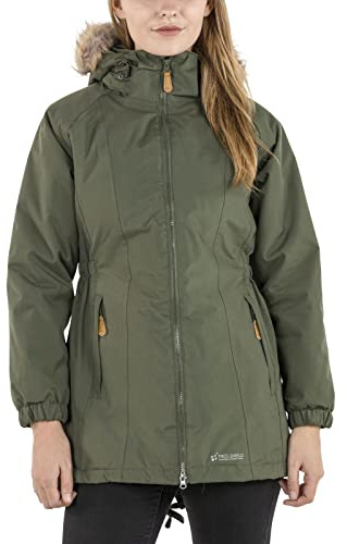 Trespass Womens Parka Jacket Celebrity - Waterproof, Longer Length, Fleece Lined, Lightly Padded, 2 Zip Pockets, Stud-Off Hood Fur Trim, Elasticated Sides, 2 Way Zip