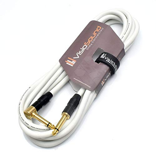 Premium Guitar Lead 6.35mm 1/4 Angled Jack Instrument Cable (White, 3m) | Professional Noiseless OFC Instrument Cable for Electric Guitar, Bass, Keyboard / 10 Colours
