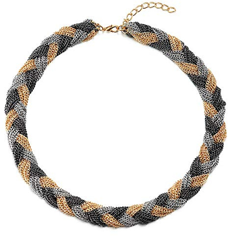 Einzigartige Silber Grau Schwarz Gold Statement Halsketten Anhänger Multi-Schichten Geflochtene Kette Halsband Choker