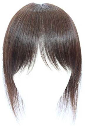 Mono-Echthaar-Topper mit Pony, Haarteil, Toupet für Frauen mit Haarausfall, 25,4 cm, Dunkelbraun