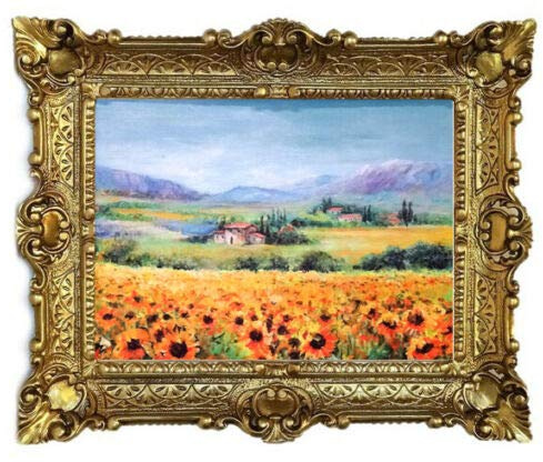 Wunderschönes Gemälde Stillleben Gemälde von C. Lipari Sonnenblumenfelder 56x46 cm Bilder Barock Antik Repro Rahmen Blumen Vase Blumenparadise 50B