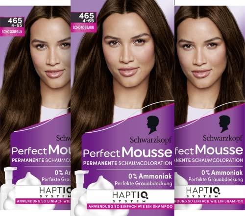 Schwarzkopf Perfect Mousse - Coloración permanente en espuma 465/4-65 marrón chocolate (93 ml), coloración para el cabello con perfecta cobertura de canas, coloración para cuidados intensivos y brillo