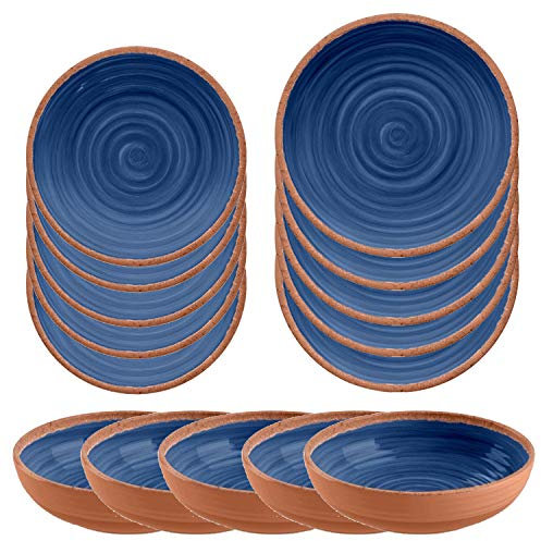 Rustic Swirl Indigo Melamine Outdoor Dining Set (15)