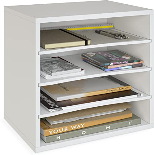 Ballucci 4-Tier Paper Organizer for Desk, Stackable Organizer Tray, Desk Storage Shelves, Stacking Letter Paper Tray Sorter for Classroom, Office, White