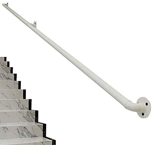 GLP Pasamanos para escaleras interiores, color blanco antideslizante industrial redondo escalera con soportes forjados, decoración de pared para exteriores, kit completo, 3.9 pies/120 cm