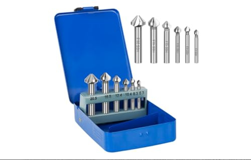 HSS 90 Grad Senkbohrer Set - Metall Holzbearbeitung Fasenfräser, HSS Titanbeschichteter Fasenbohrer 6,3-20,5 mm, 6 Stück(Blue Iron Box)