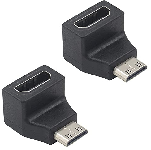 Duttek Lot de 2 adaptateurs Mini HDMI vers HDMI, 90 degrés mâle vers HDMI femelle Convertisseur vidéo Full HD 1080p pour Raspberry Pi, appareil photo, projecteur, ordinateur portable, TV, moniteur, PC