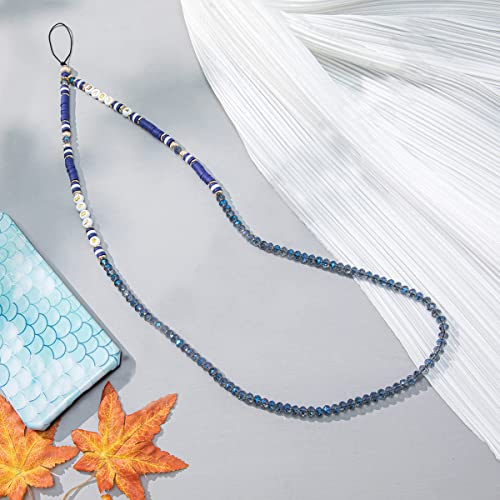 Duories Buchstabe Bunte Perlen Kette Langer Neckholder Handy Umhängeband Anti-Verlorene Handykette Acryl Schlüsselband Hängen Chian für Frauen Telefon Anhänger Handy Schmuck Handy Lanyard Blau