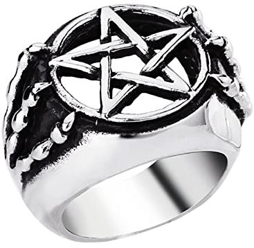 Homxi Ring Herren Gothic,Ringe Hohler Stern Edelstahl Ring für Herren Schwarz Silber Herrenring Größe 54 (17.2)